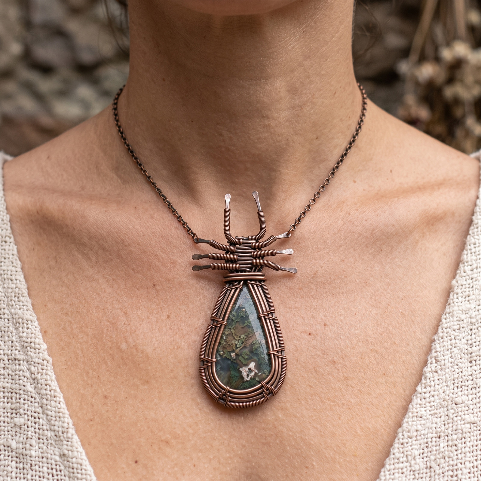 Third Eye Chakra Natural Azurite Copper Handmade Wire Wrap New Pendant Jewelry