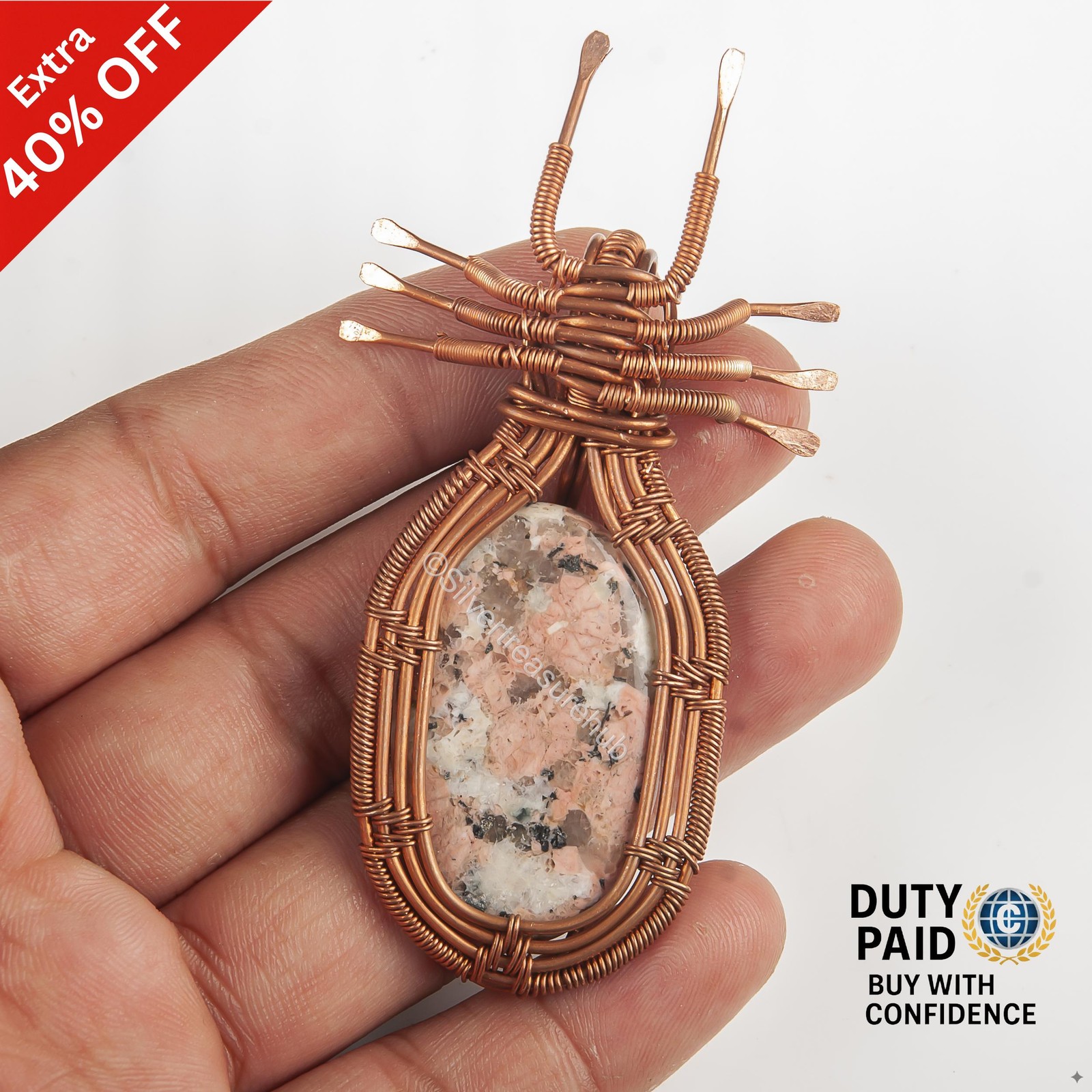 Copper Megnatited Gemstone Wife Wire Wrap Unique Bezel Trendy Art Deco Pendant