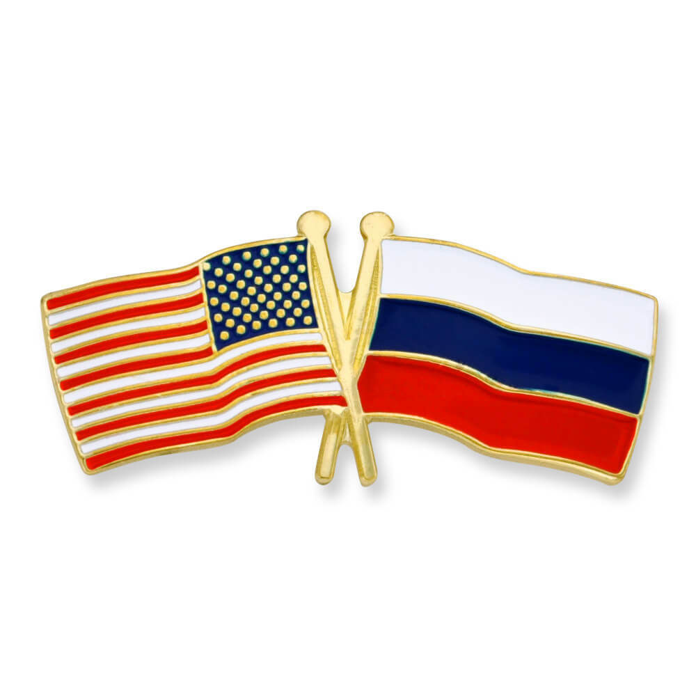 PinMart’s USA and Russia Crossed Friendship Flag Enamel Lapel Pin