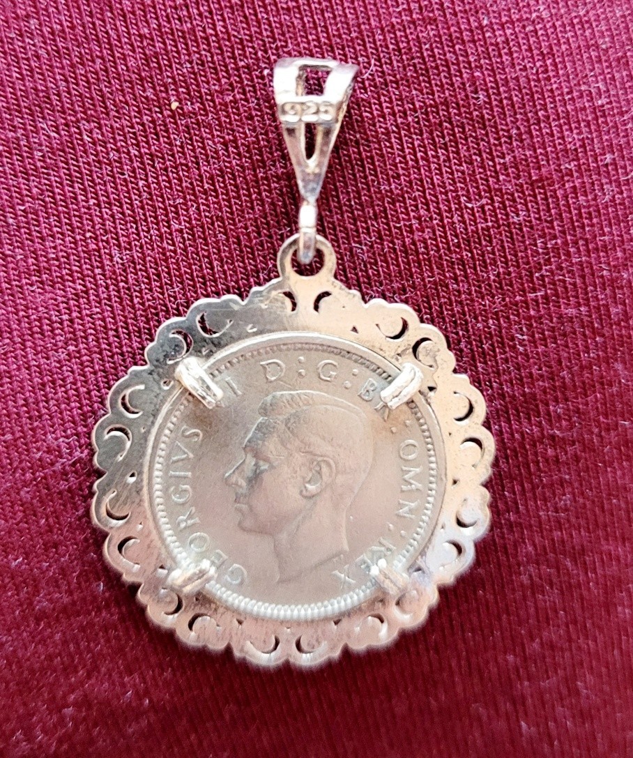 LUCKY SIXPENCE COIN 1951 Solid 925 SILVER PENDANT NECKLACE 75 Birthday George 6