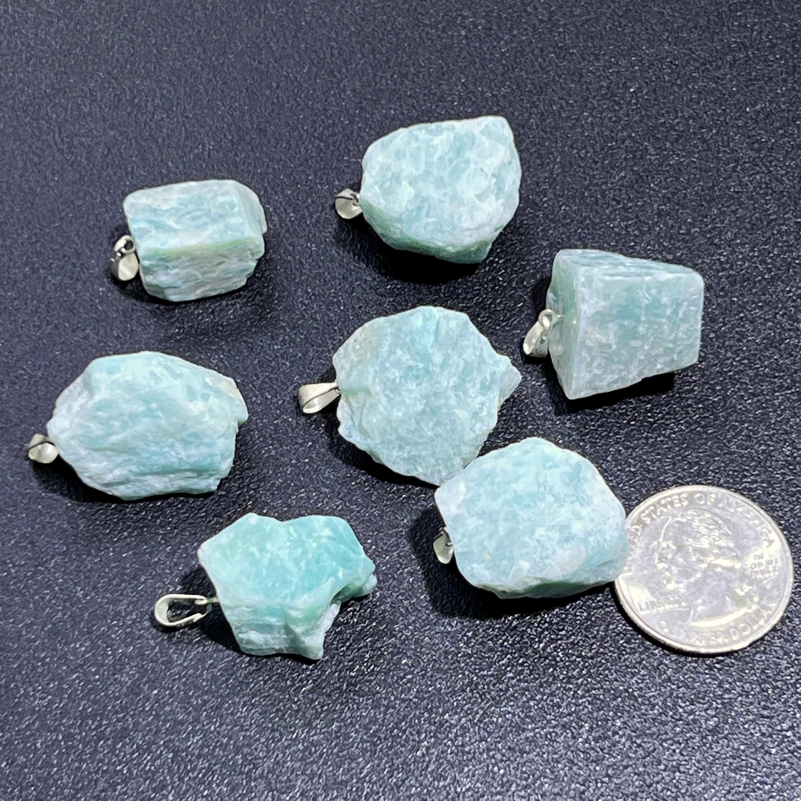 Amazonite Rough Raw Crystal Pendant (Silver Plated Bail) Gemstone Necklace