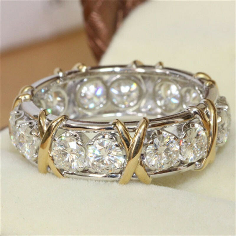 Simulated 2.10CT White Round Cut Sapphire Eternity Engagement Ring In 935 Silver