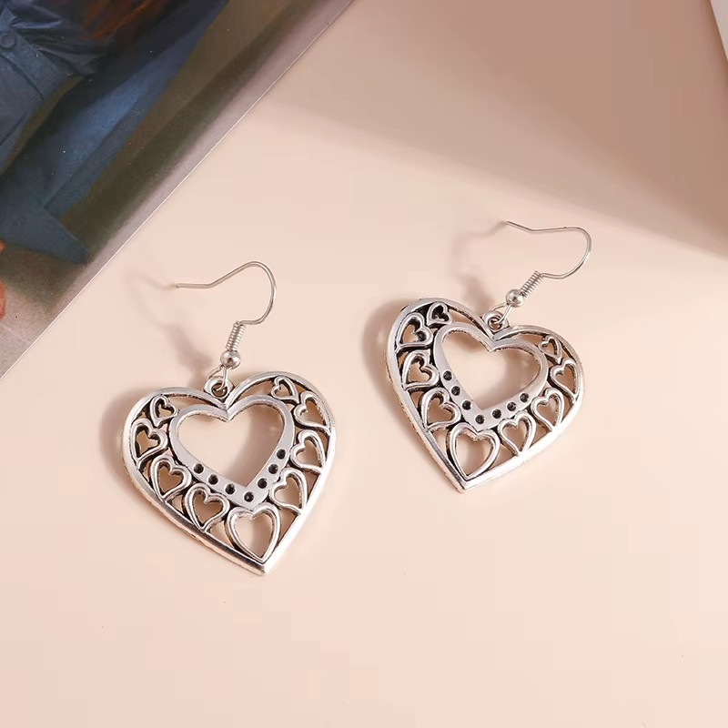 Vintage Ethnic Heart Dangle Earrings Love Charm Boho Jewelry Gift for Women Girl
