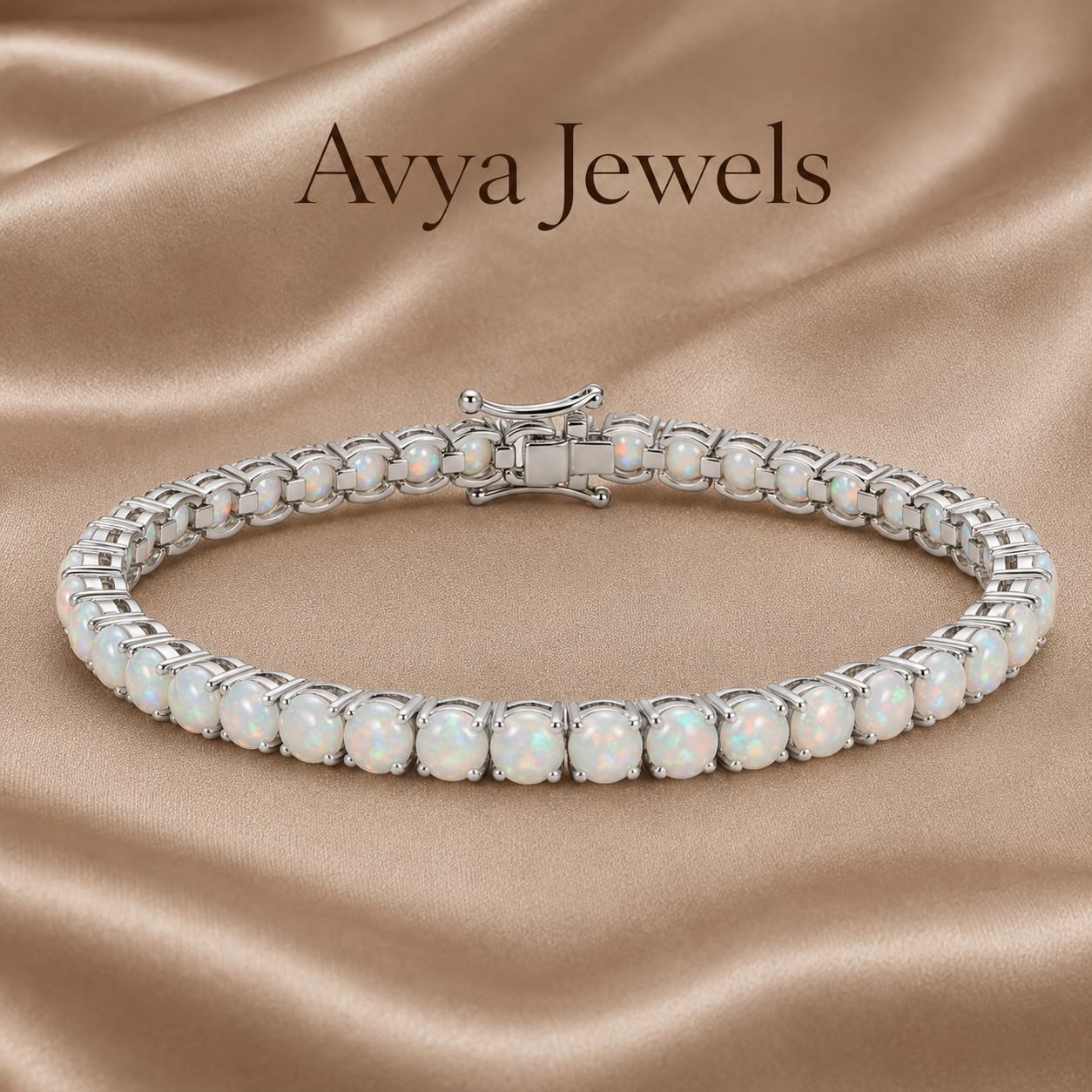 5 MM Round Lab Creted Fir Opal Tennis Bracelet 925 Silver 14k White Gold Plated