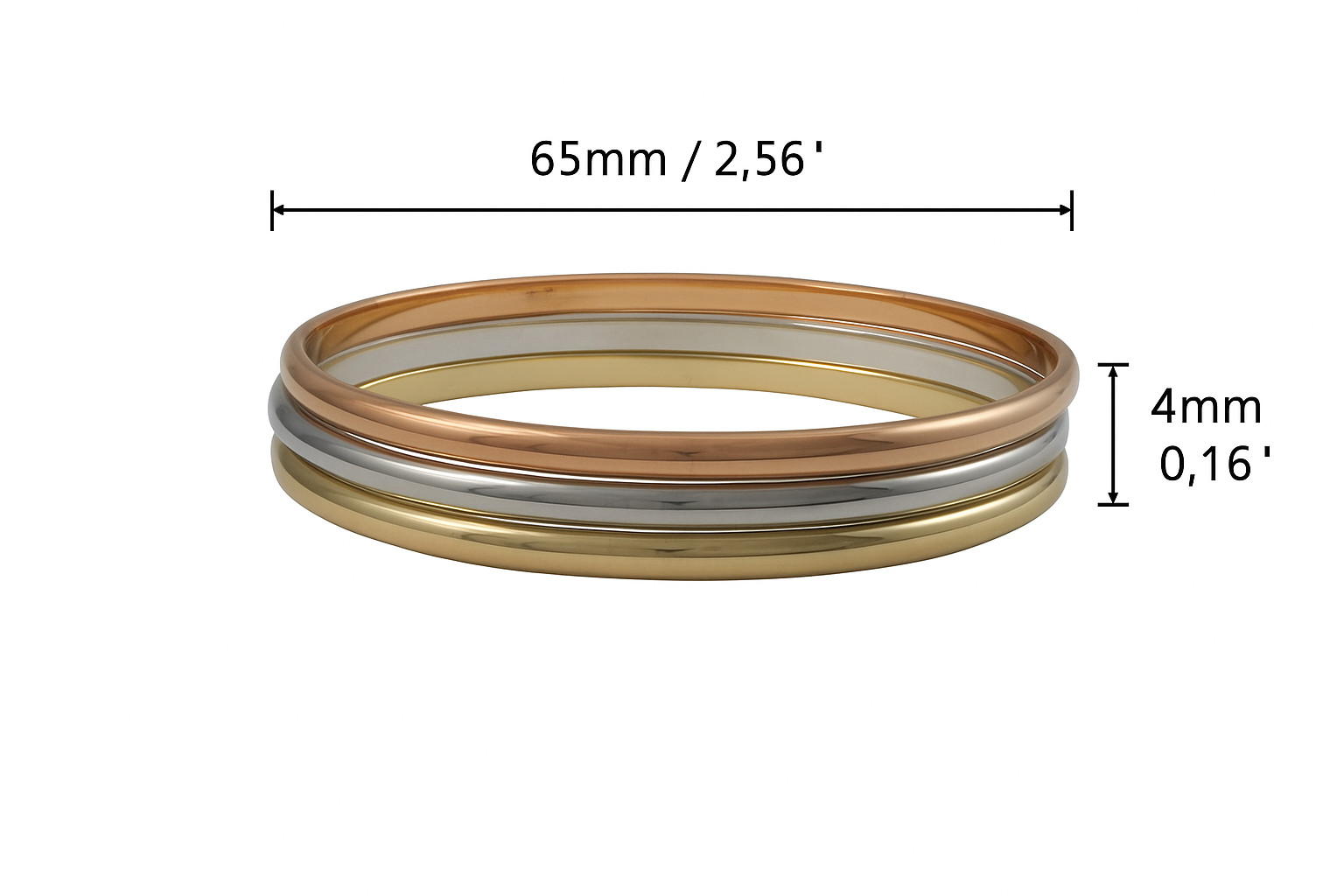 Solid Brass Bangle Set 65mm – 4mm Gold Rose Rhodium Plated Non Hollow Jewelry