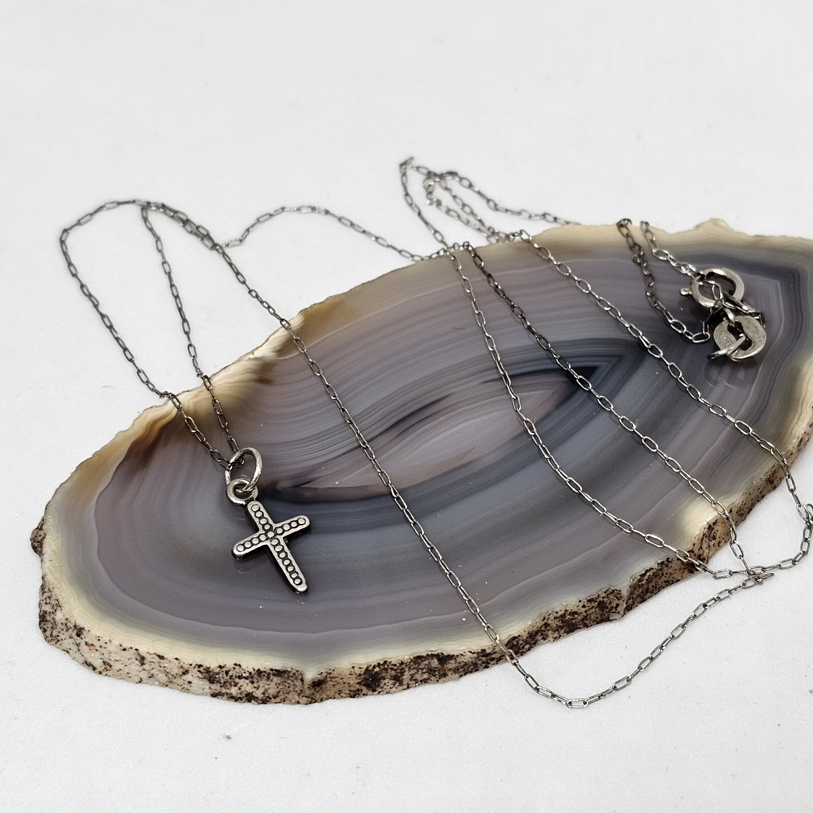 Antique Finish 925 Sterling Silver Delicate Cross Pendant Chain Necklace