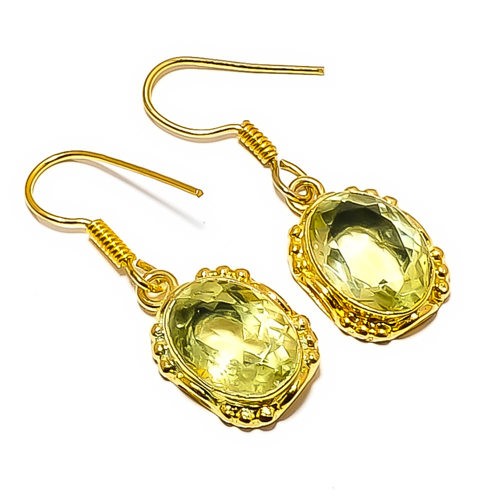 Green Amethyst – Brazil 18k Yellow Gold Plated Earring 1.48″ E7624-48