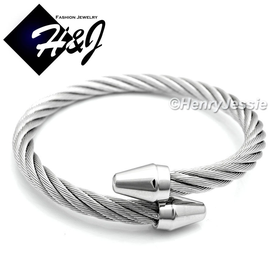 MEN WOMEN Stainless Steel Silver Twisted Cable Adjustable Cuff Bangle Bracelet