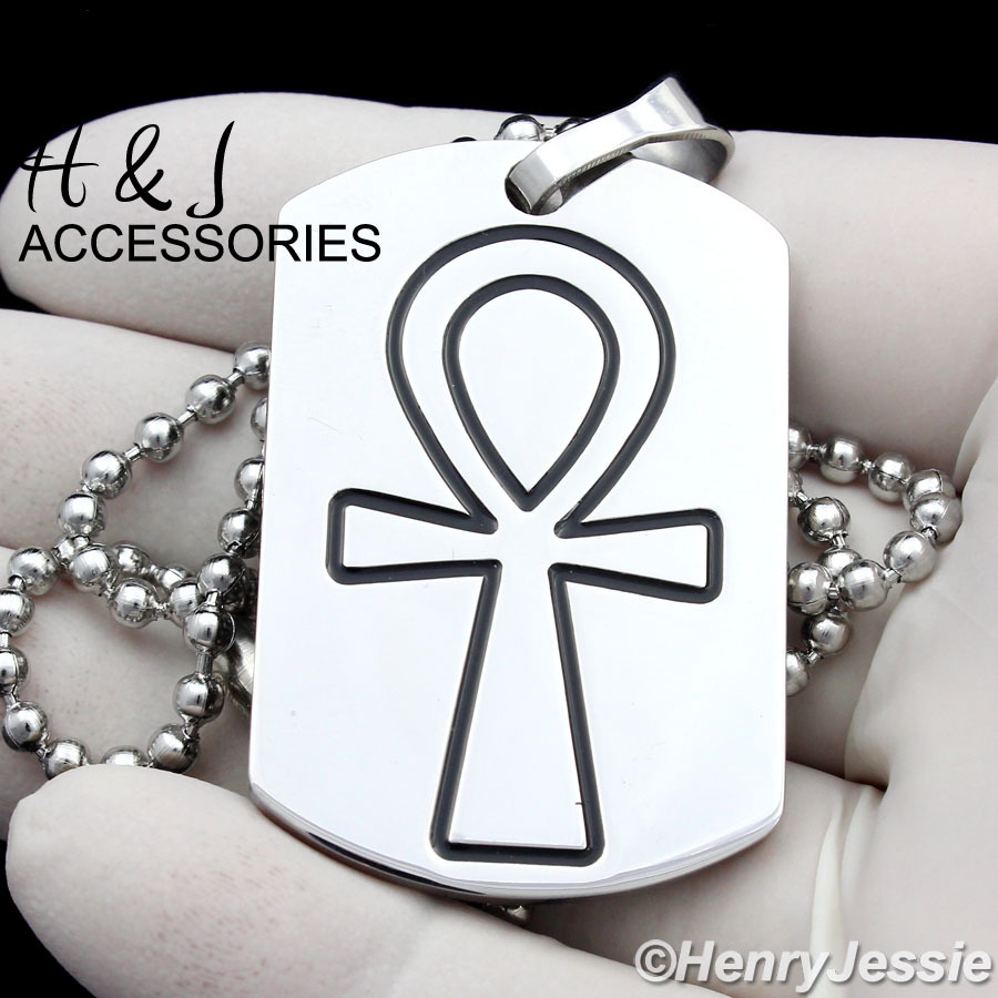 20″-30″Stainless Steel 2.5mm Silver Bead Chain Ankh Key Cross DogTag Pendant*P94