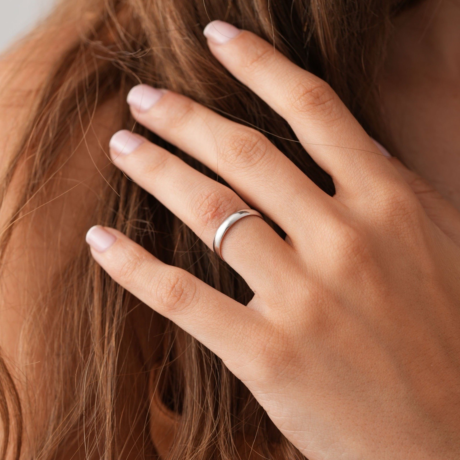 Platinum Plated Band Ring 3 mm | Simple Silver Dome Wedding Ring Minimal Jewelry