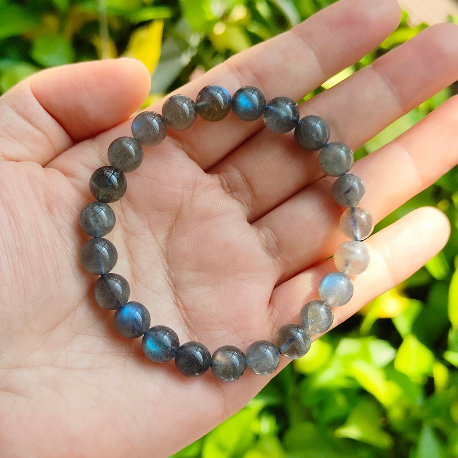 Natural Labradorite Stone Beaded Bracelet 8mm Gemstone Crystal Stretch Bracelet