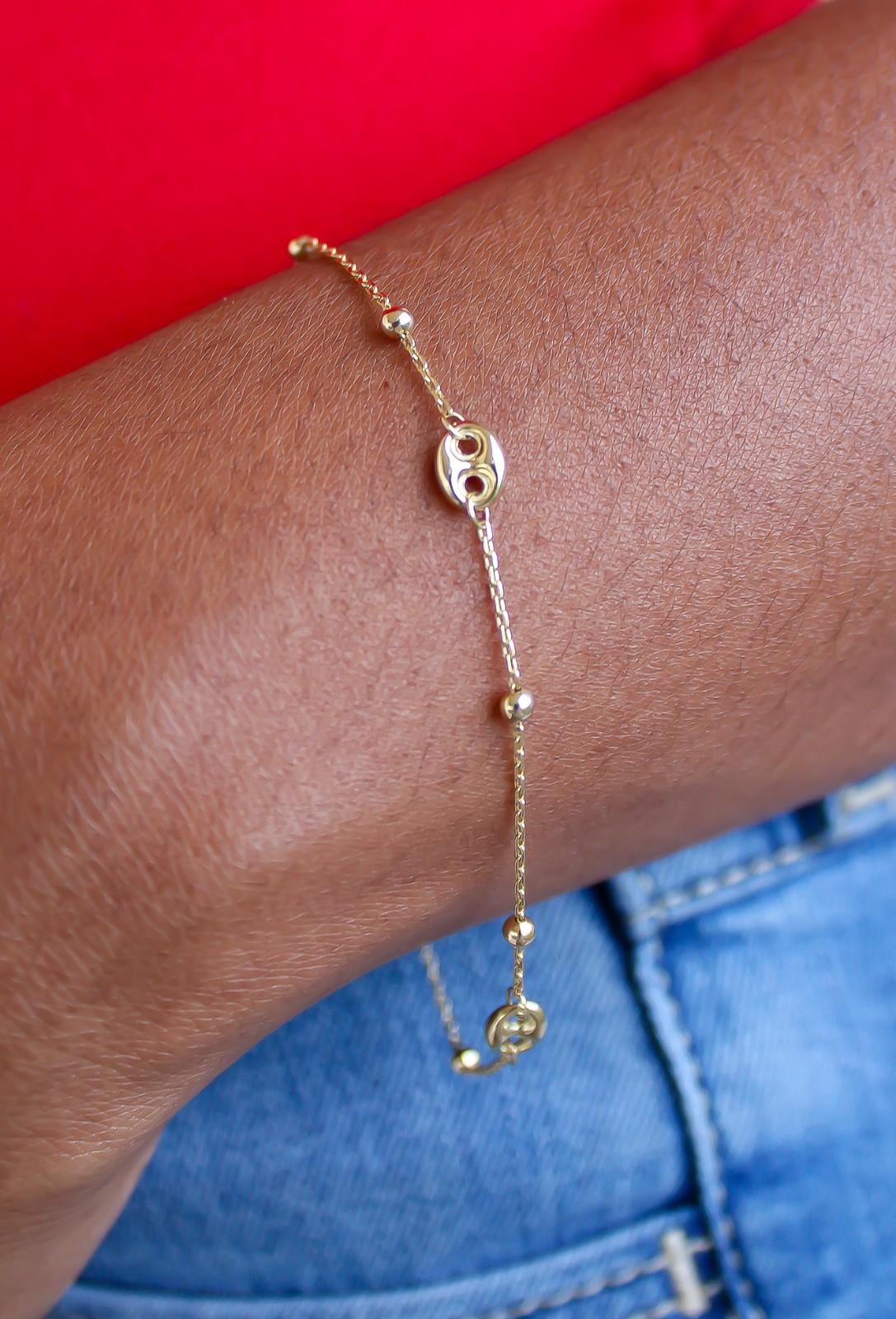 14k Solid Gold Dainty Mariner Bracelet Adjustable 7″ to 7.5″ 1mm Cable Chain