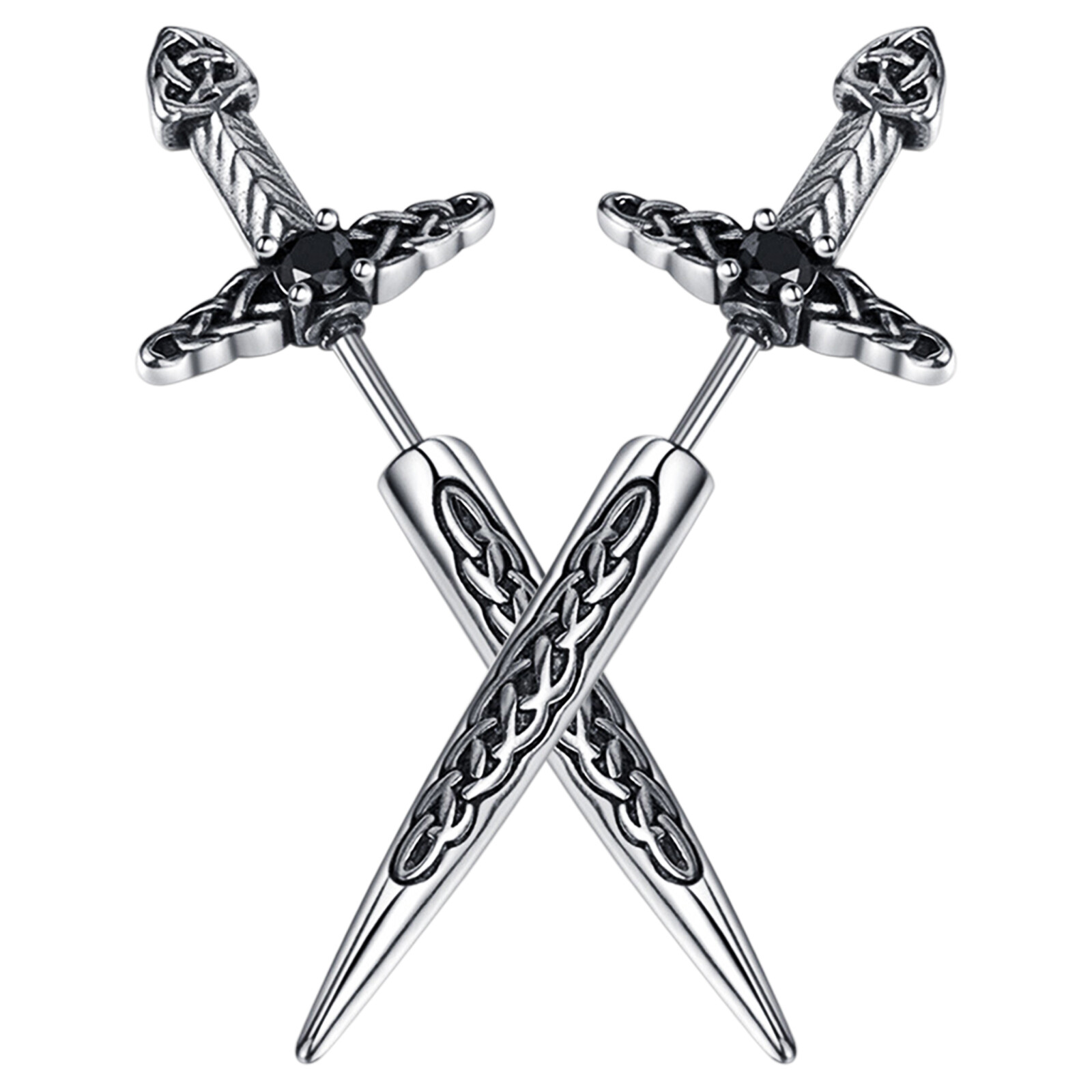 Men’s Gothic Punk Sword Dagger Earrings Irish Celtic Knot Stainless Steel Studs