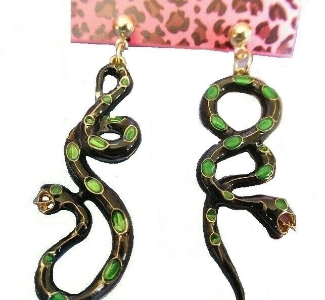 US Seller Betsey Johnson Asymmetric Green Crystal Snake Earrings Fashion Jewelry