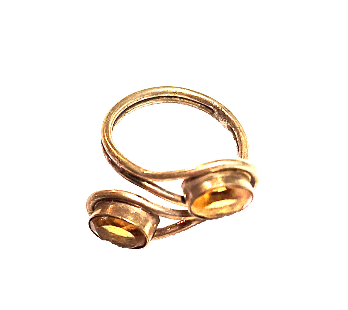 Artisan Yellow Citrine Faceted Oval Wrap Statement Ring Sz 7.5 Gold Tone Boho