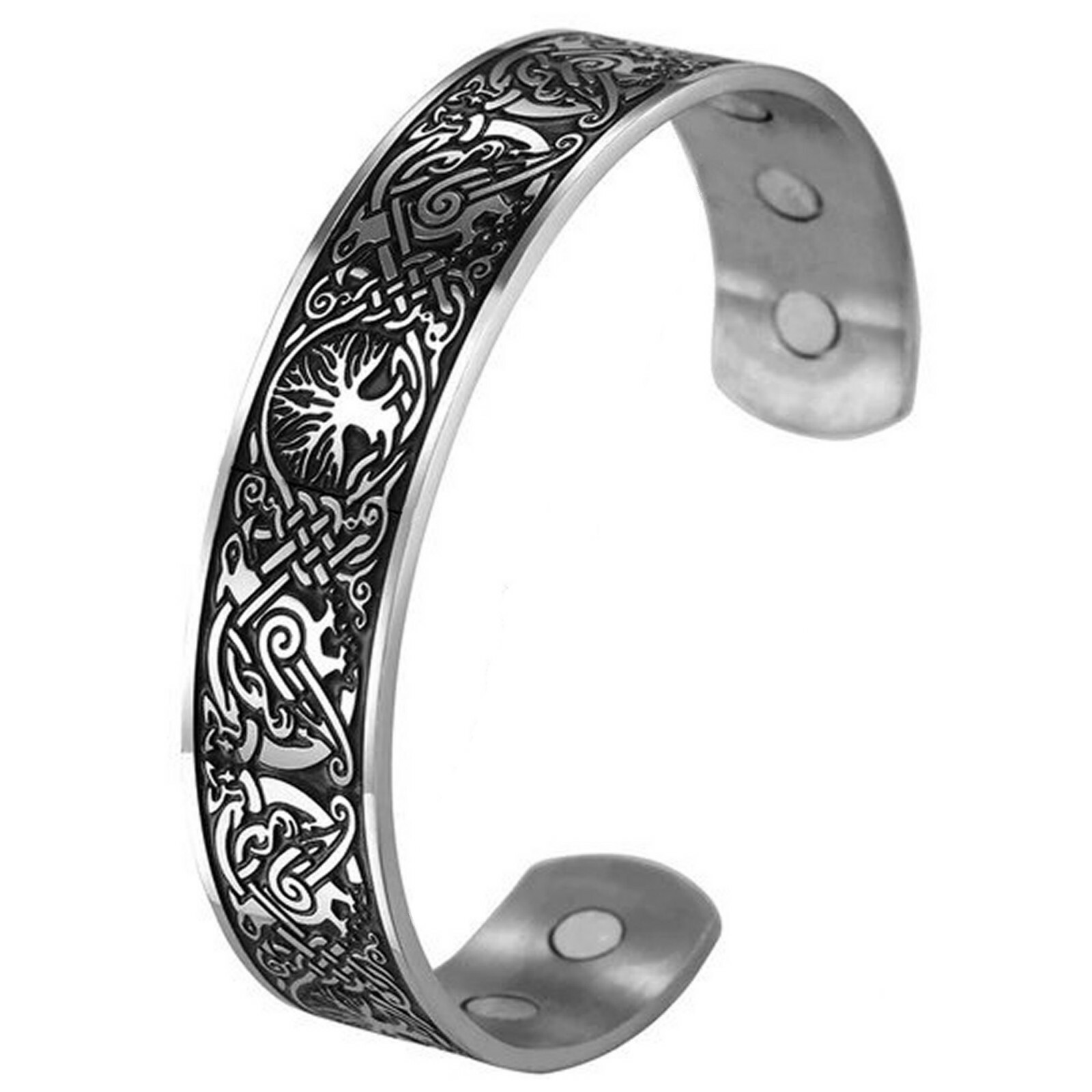 Norse Tree of Life Bracelet Silver Stainless Steel Viking Falcon Yggdrasil Cuff