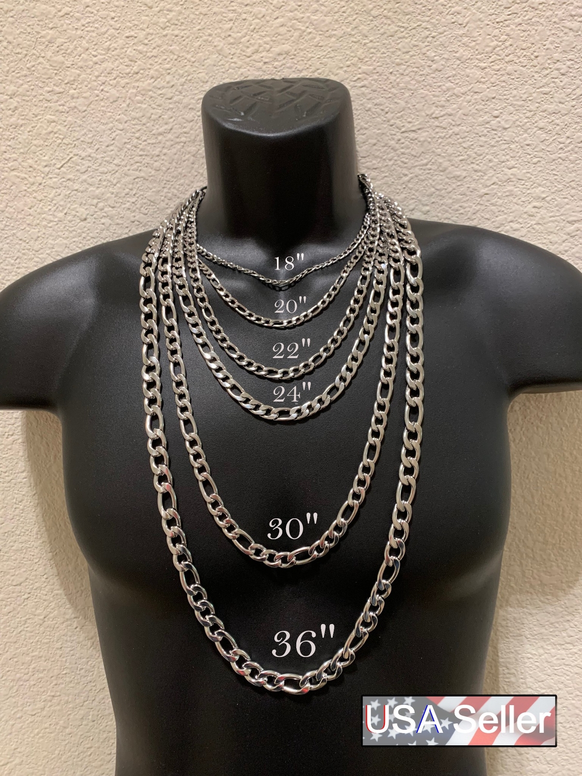 SILVER STAINLESS STEEL FIGARO 16″-30″ WOMEN MEN 3/4/5/7/9/10/12MM CHAIN NECKLACE