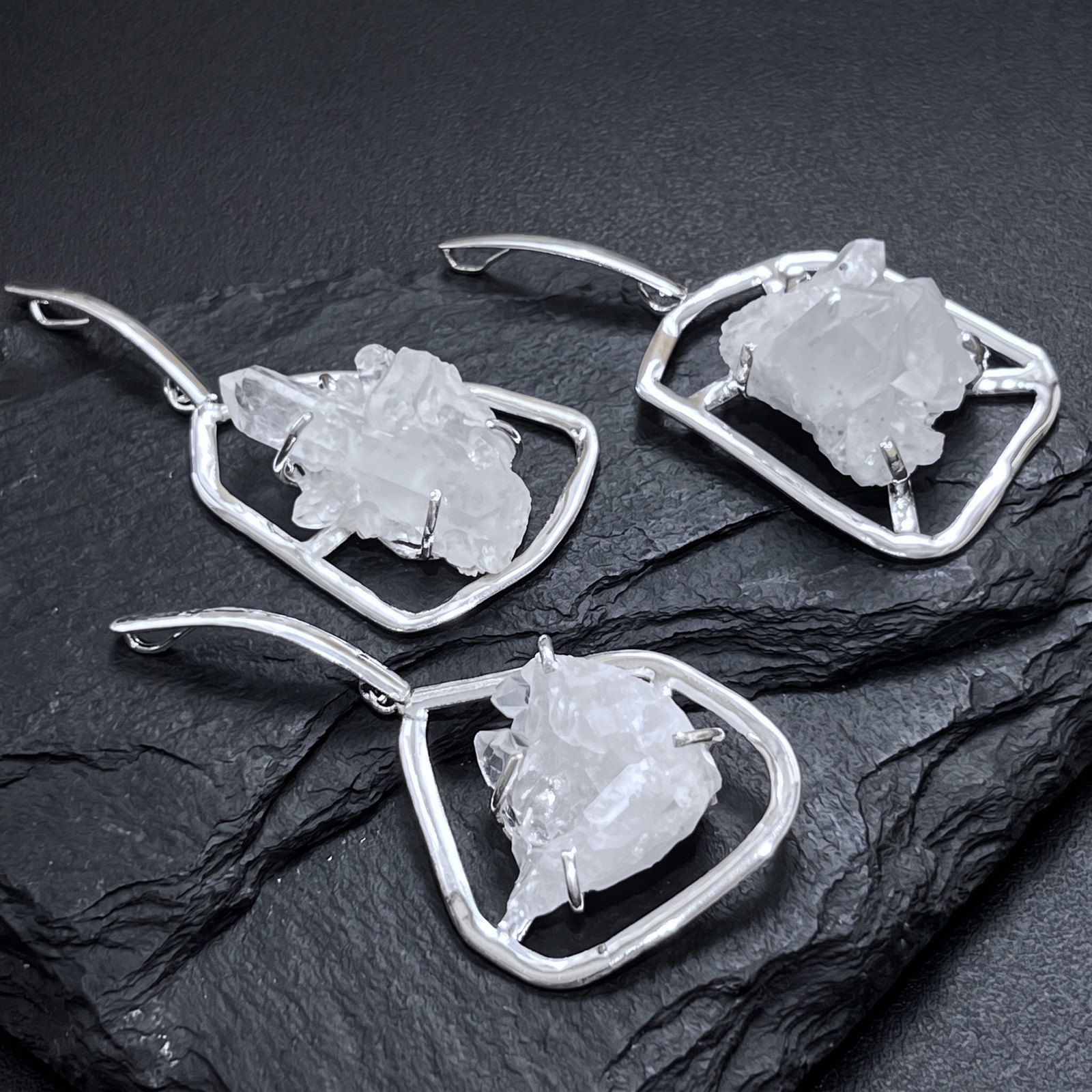 Large Quartz Crystal Cluster Pendant (Silver Plated) Statement Piece