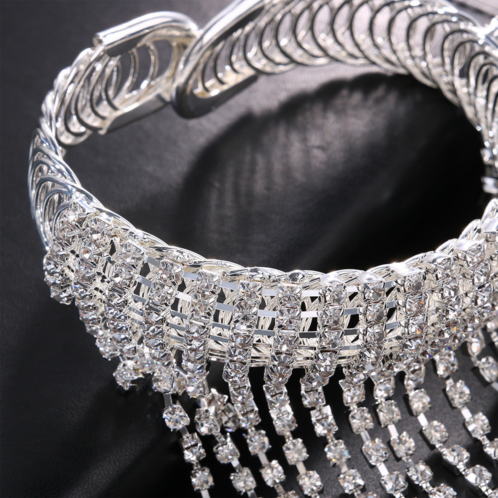 Womens Bling Rhinestone Tassel Upper Arm Elastic Bracelet Bridal Wedding Bangle