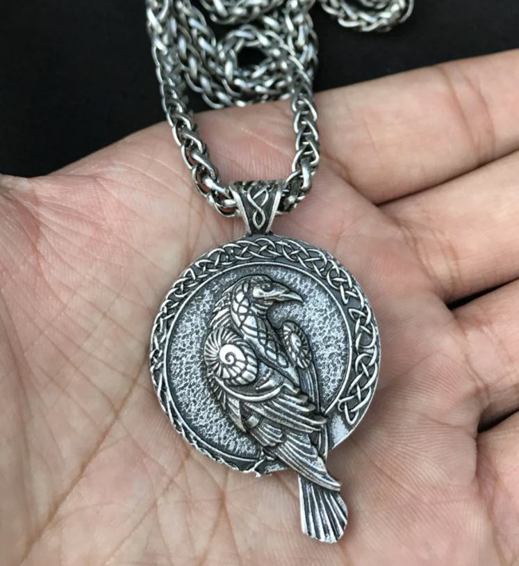 New Mens Nordic Norse Viking Odin Raven Crow Rune Sigil Sign Pendant Necklace