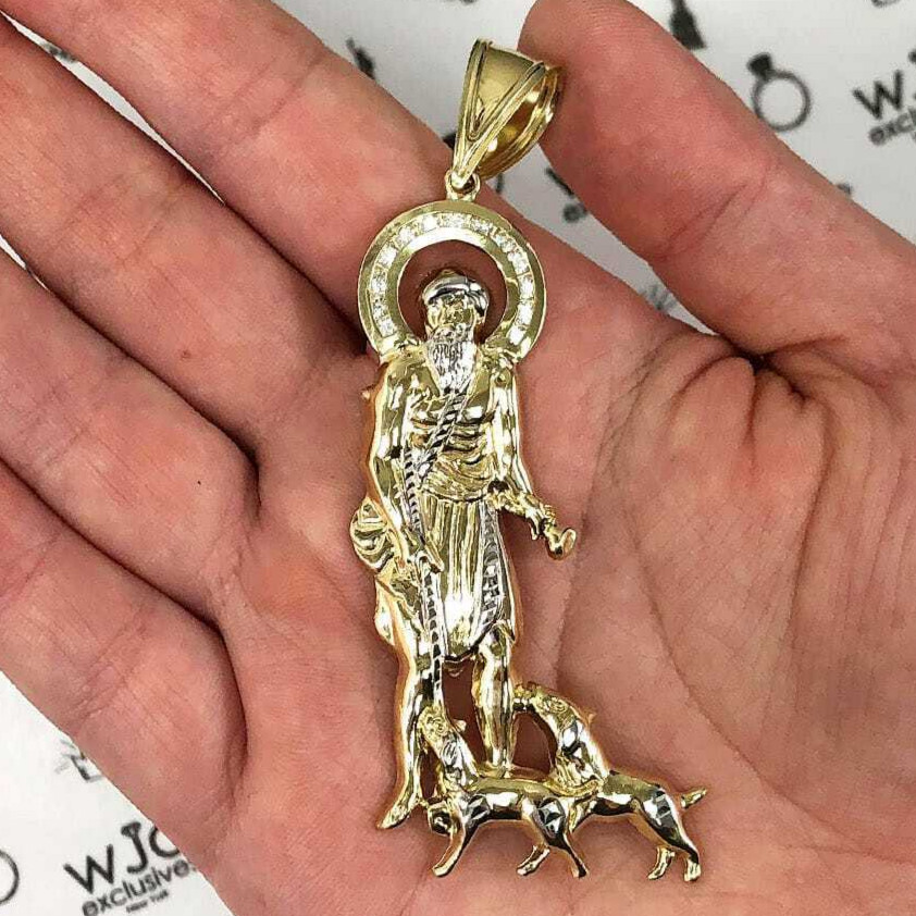 10K Real Gold Yellow Diamond-Cut Religious Saint Lazarus Pendant 3.41″