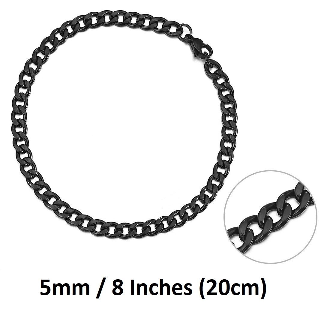 *UK Shop* STAINLESS STEEL BRACELET 5MM 8 INCH / 20CM BLACK CURB MENS CUBAN CHAIN