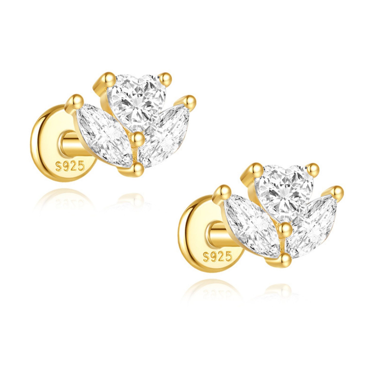 Flower CZ Flat Back Earrings for Cartilage Helix Tragus Lobe 16g Gold Plated …