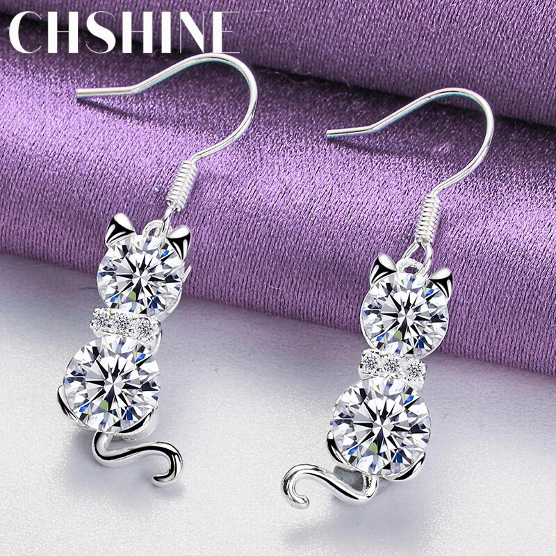 CHSHINE 925 Sterling Silver Shiny Zircon Earrings For Women Charm Jewelry