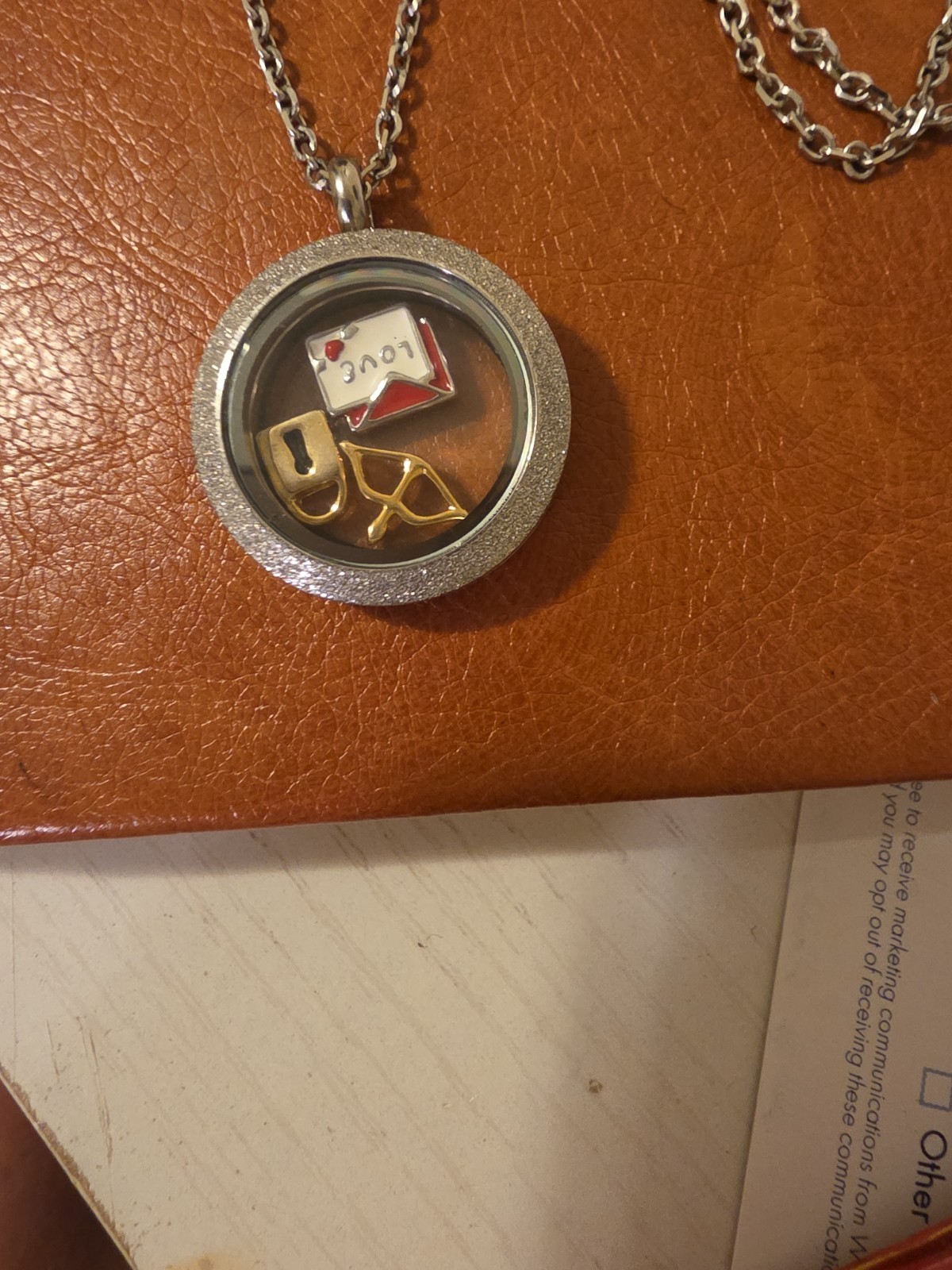 Origami Owl Silver Plated Charm Pendant Necklace Glass Locket Crystals 34”