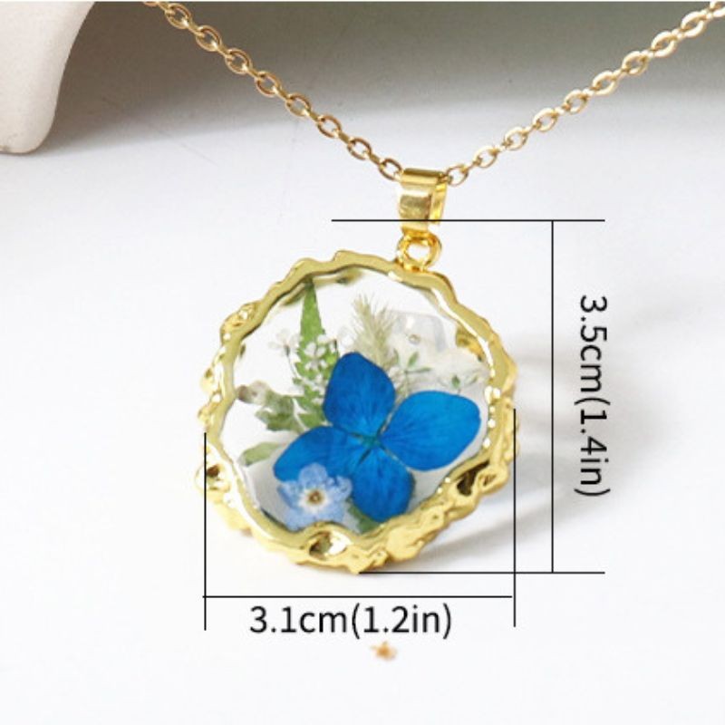 Handmade Pressed Real Dried Flower Resin Pendant Necklace Chain Neckla Jewelry