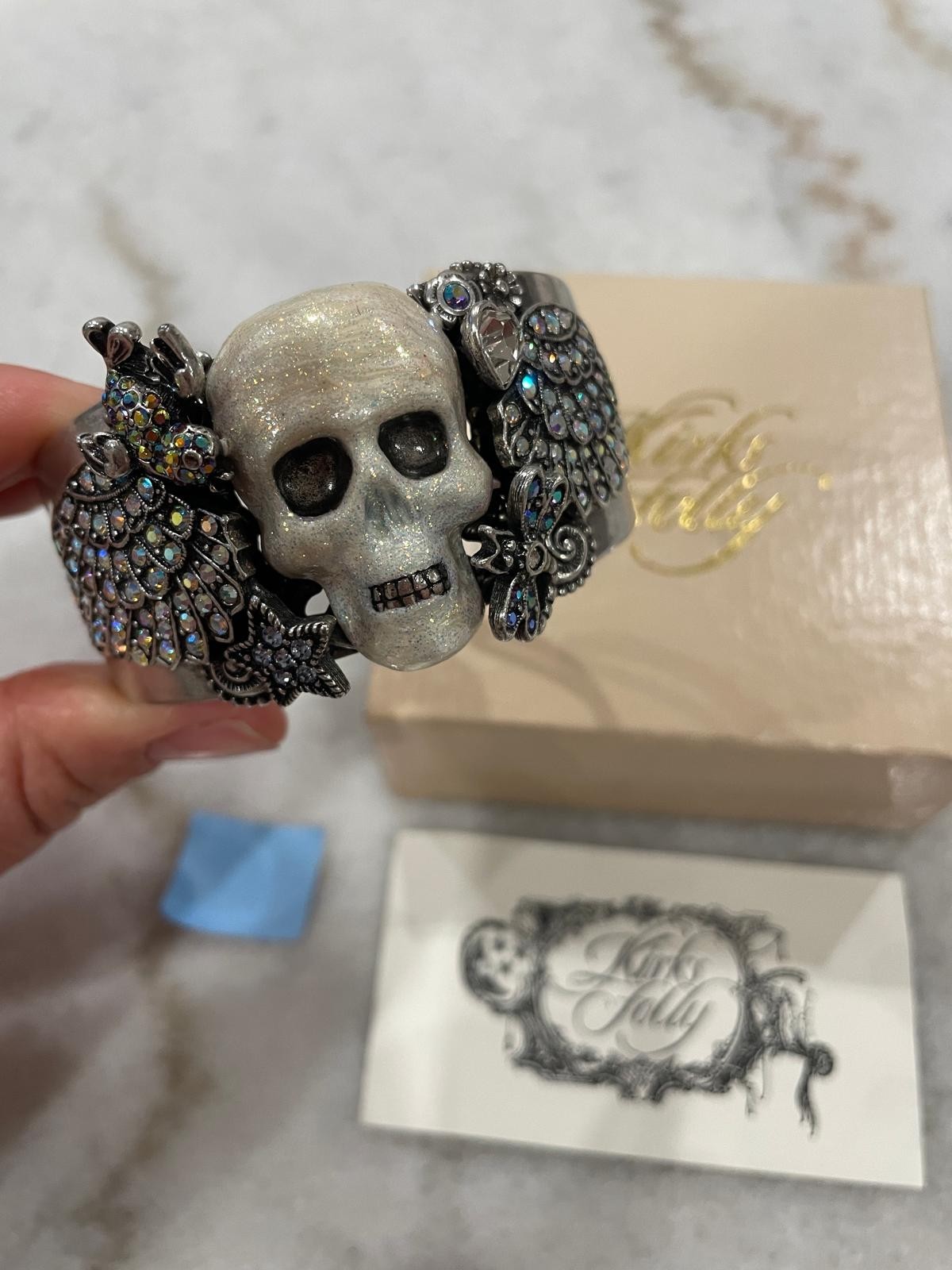 Kirks Folly Rock Star Cuff Bracelet Skull Angel Wings Statement Jewelry