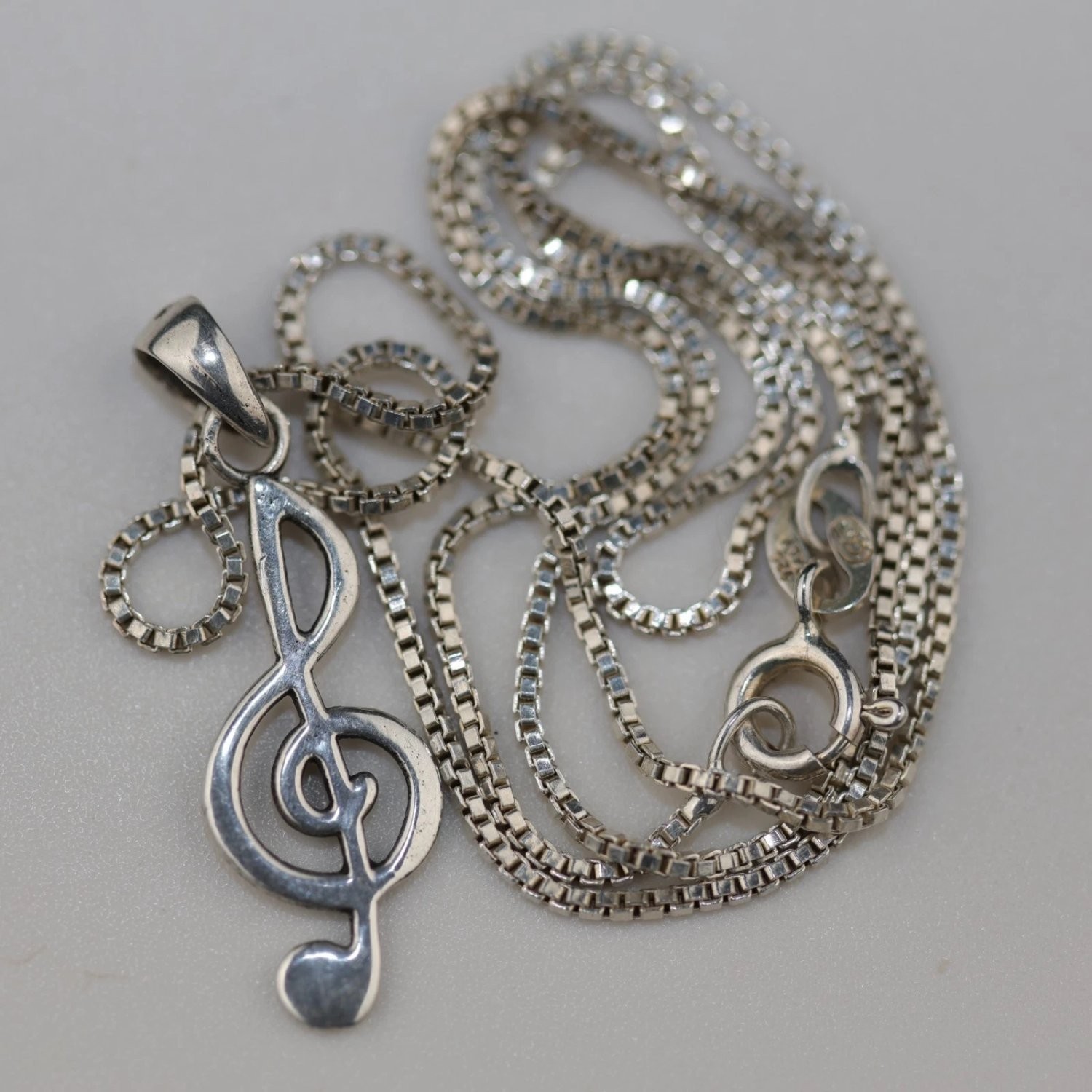 Sterling Silver Treble Clef Pendant Necklace 925 Italy 16″ Box Chain Music Note