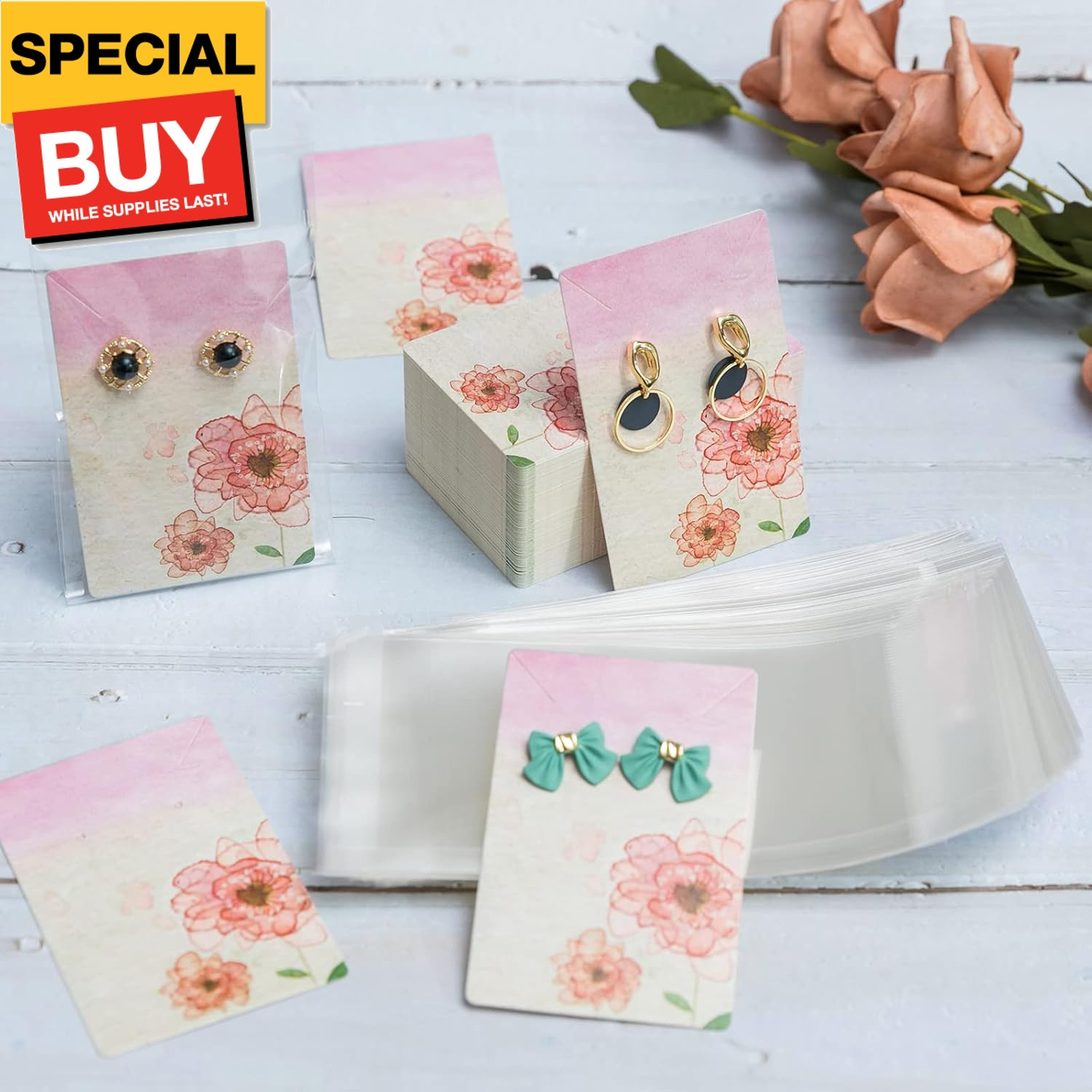Necklace & Earring Display Cards – Jewelry Packing Holder Cards With Bags – 100P