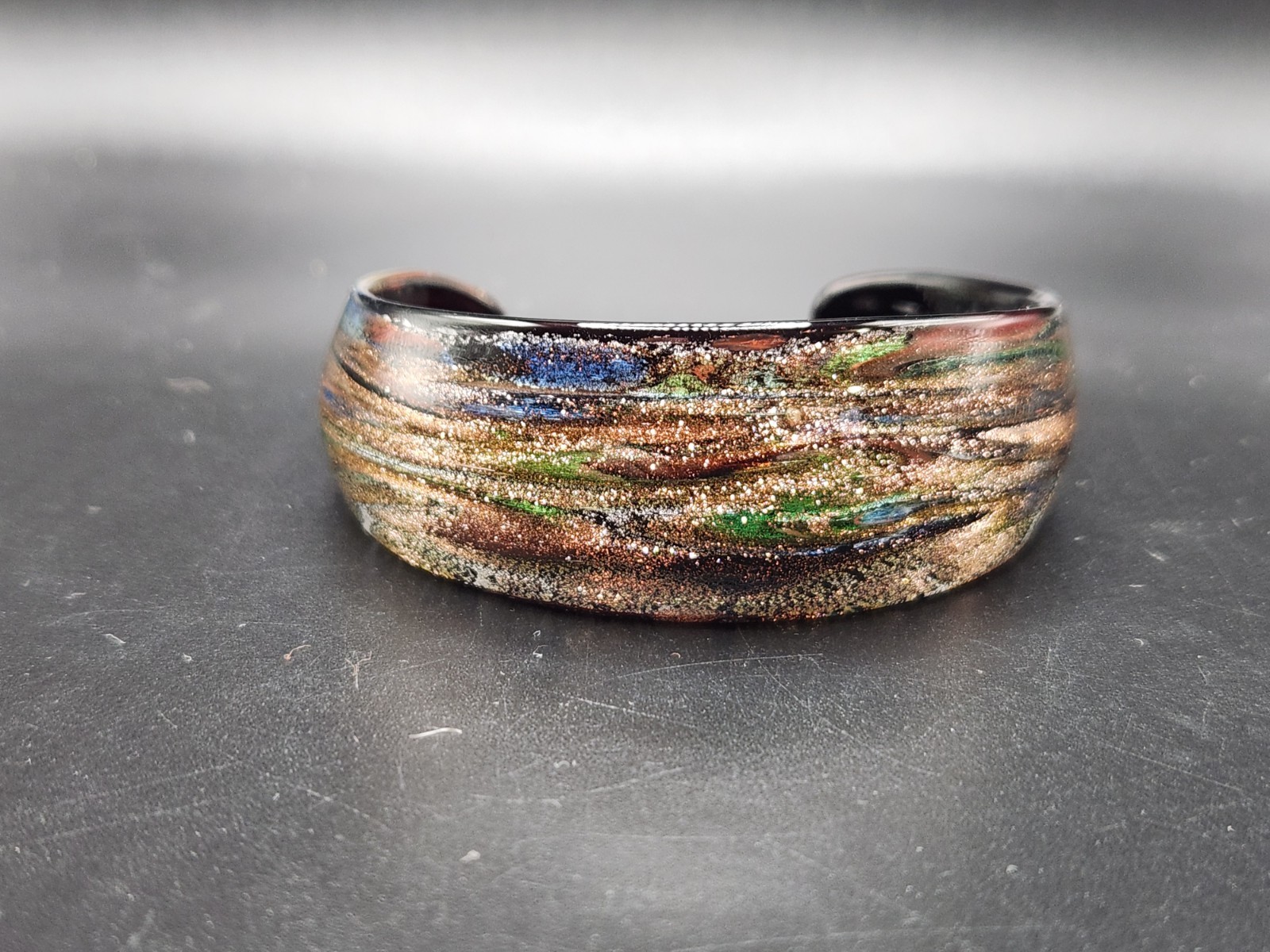 #0325 – Multicolor Glitter Acrylic Cuff Bracelet Wide Open Bangle Black Gold…