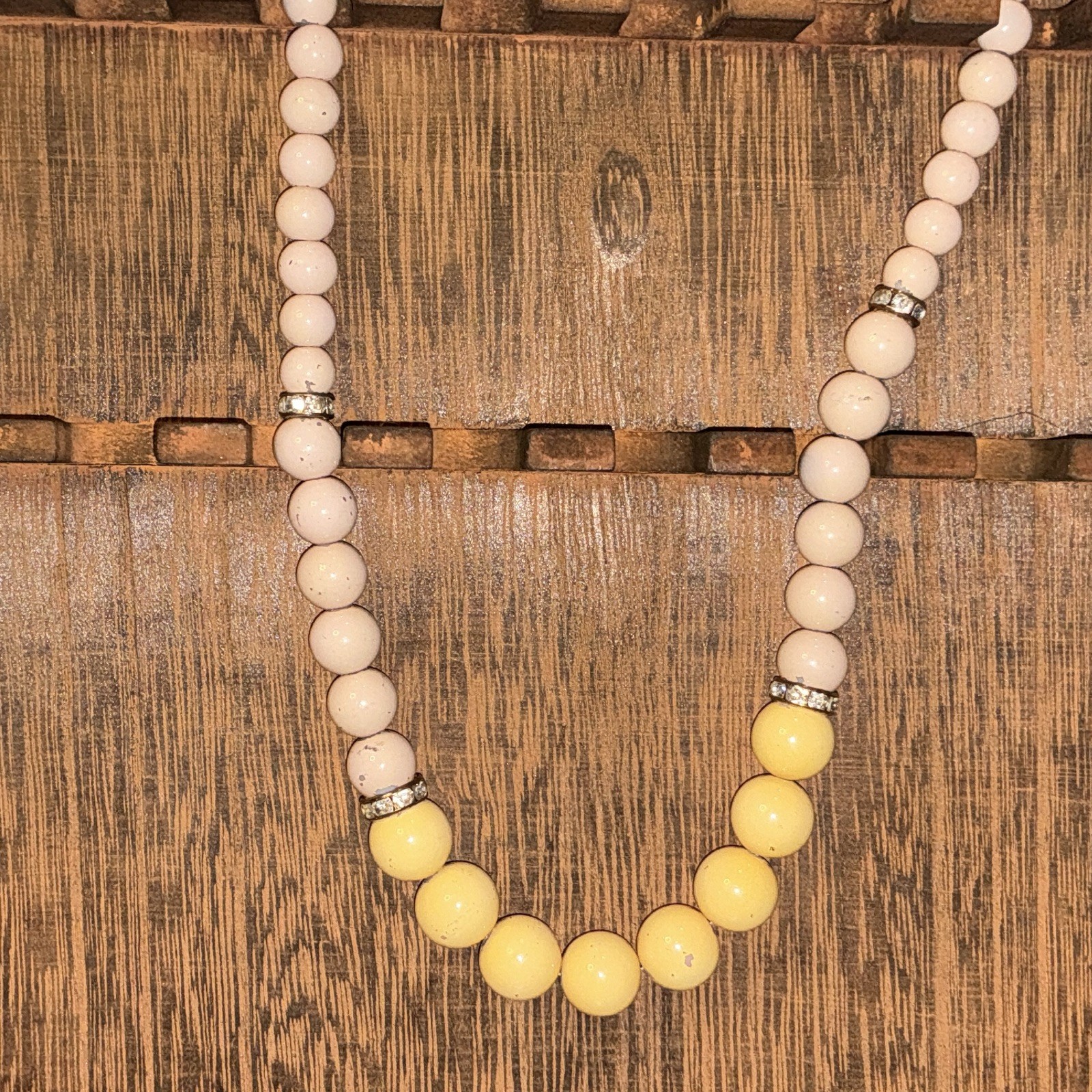 Pink Yellow Round Bead Necklace Crystal Rhinestone Spacers Hook Closure