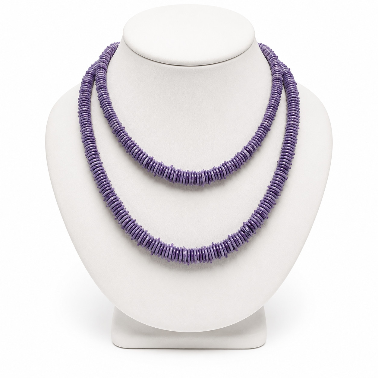 Purple Puka Shell Style Necklace Set (2) 17″ Choker Beaded Disc Chip Y2K Surfer