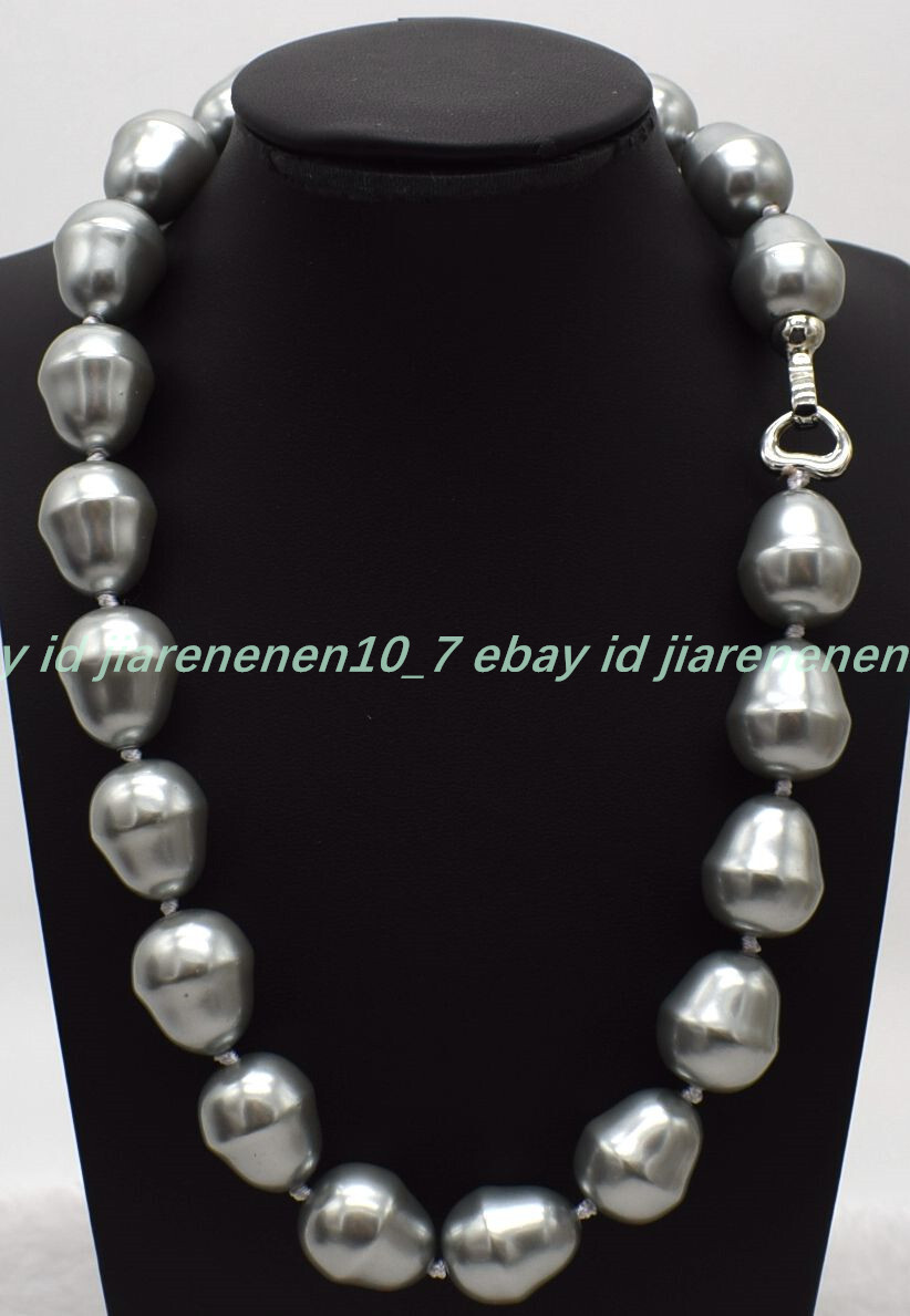 Huge Pretty Natural 20mm Gray Baroque Shell Pearl Gemstone Necklace 16-30in