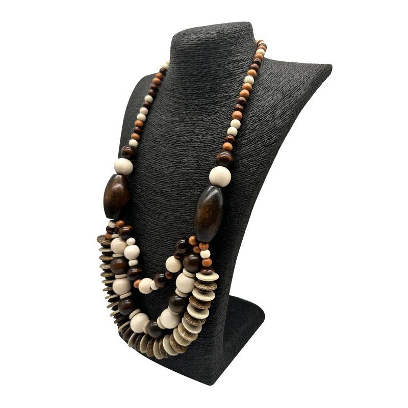 Bohemian Multi Layer Wood Coconut Shell Necklace Vintage Bib Collar Statement
