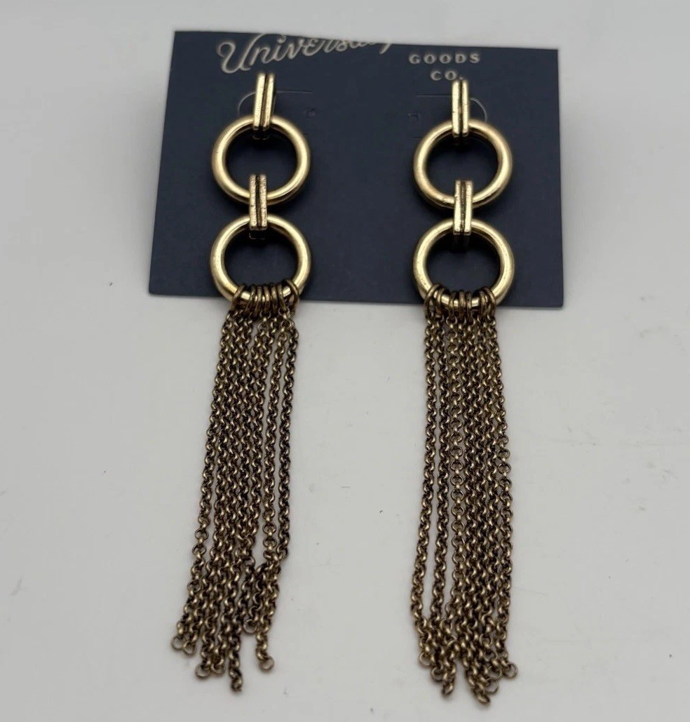 Gold Tone Circle Link Fringe Drop Earrings Universal Thread Target New