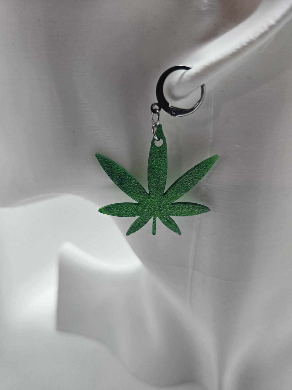 Weed Earrings 3D Printed Green Marijuana Stainless Steel Lever Back MJ