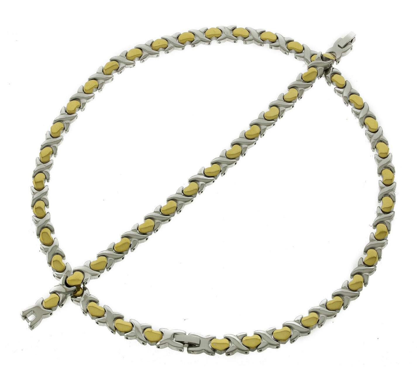NEW Hugs Kisses Love Necklace Bracelet Set Stampato Stainless Steel 2 Tone 18″