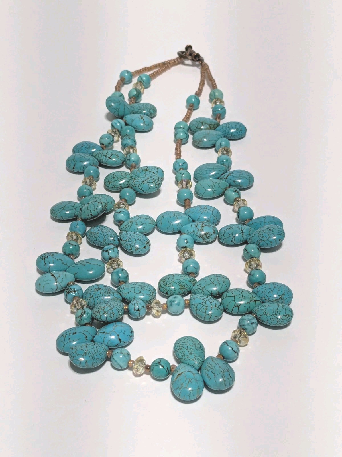 Layered Cluster Howlite Necklace With Multicolor Glass & Acrylic Beads. BOHO