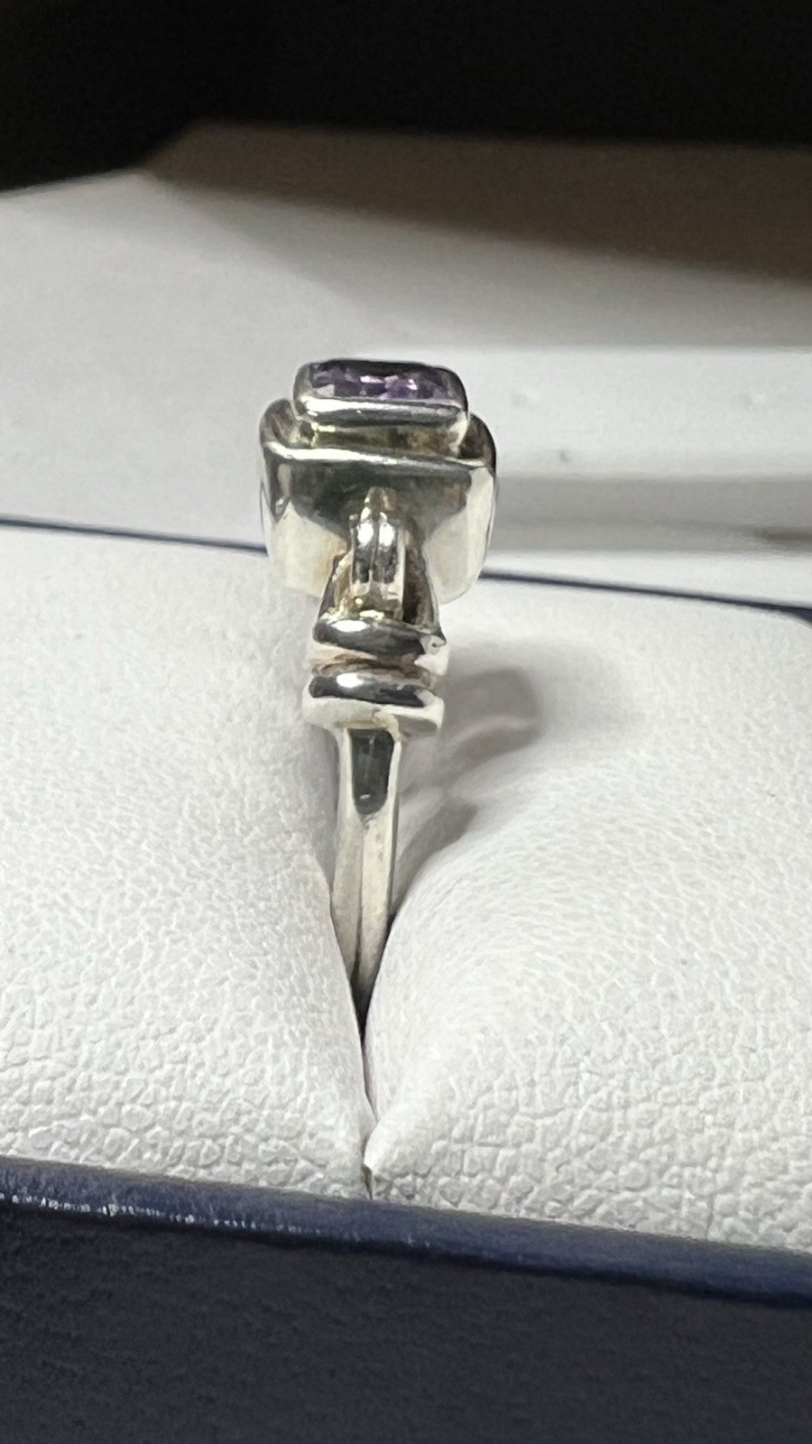 925 Sterling Silver Rectangular Purple Amethyst Bezel Band Ring Sz 7 Signed