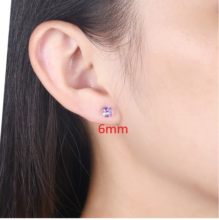 925 Sterling Silver Purple Cube Crystal HYPOALLERGENIC Stud Post CZ Earrings J7