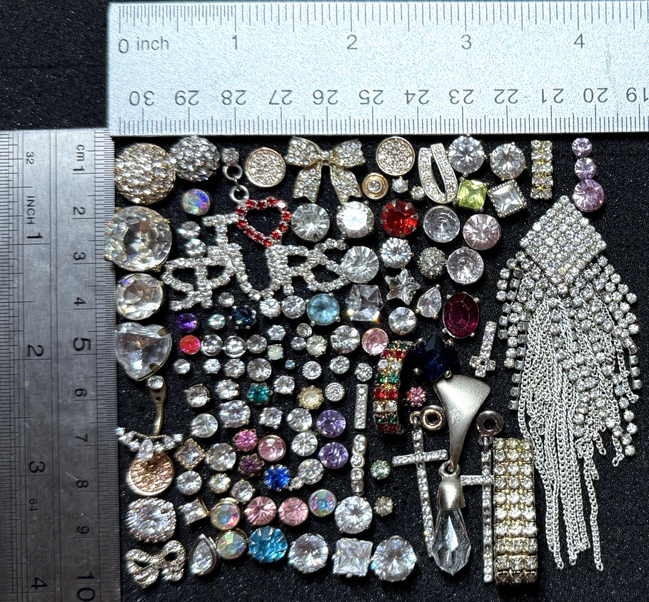 100 PCS Single Rhinestone Stud Earrings Lot Junk Craft Repair#1