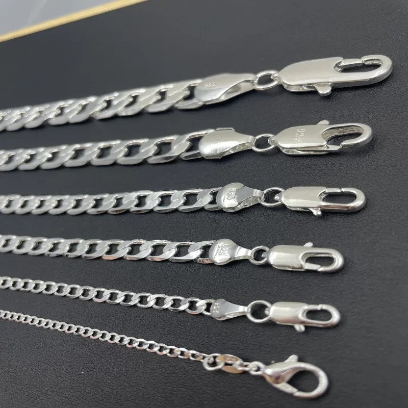 925 Sterling Silver Chain Curb For Men&Women Necklace 2mm to 12mm / 16″ to 30″
