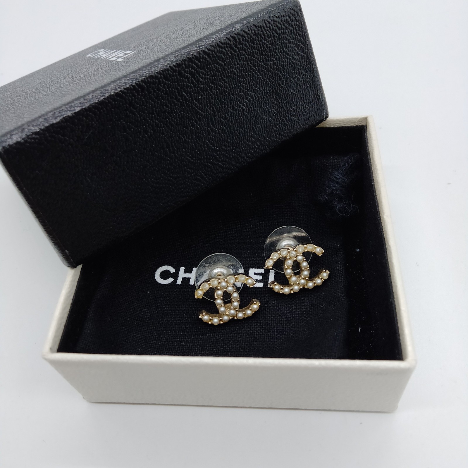 Chanel Pierced Earring Gold Whites A12P 4489462