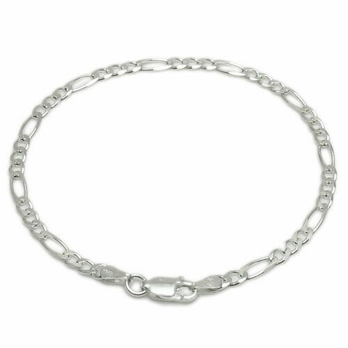 925 Sterling Silver 3MM Figaro Bracelet , Anklet And Necklace ALL SIZES 7″-30″