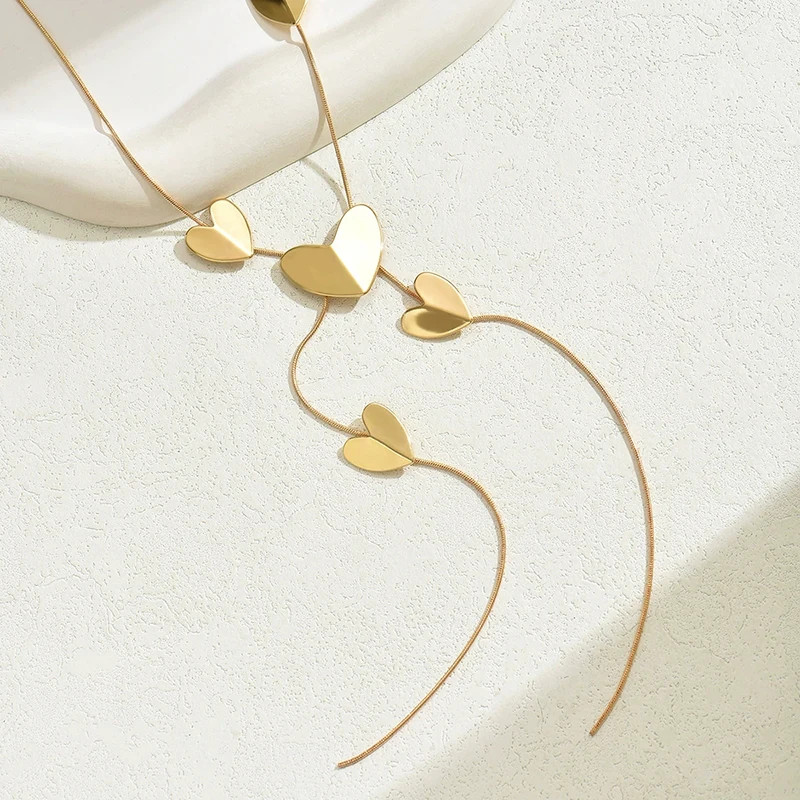 Circular Heart-Shaped Geometric Necklace Hollow Y-Shaped Design Creative Long Pe
