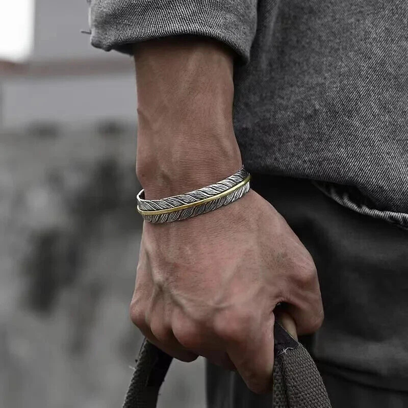 Hiphop Rock Feather Wing Cuff Bracelets For Men Boys Silver Color Metal
